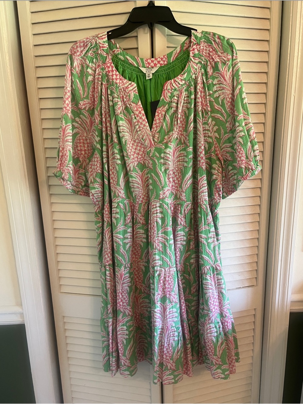 crown & ivy Green and Pink Pineapple-Print Women's Dress - 2X